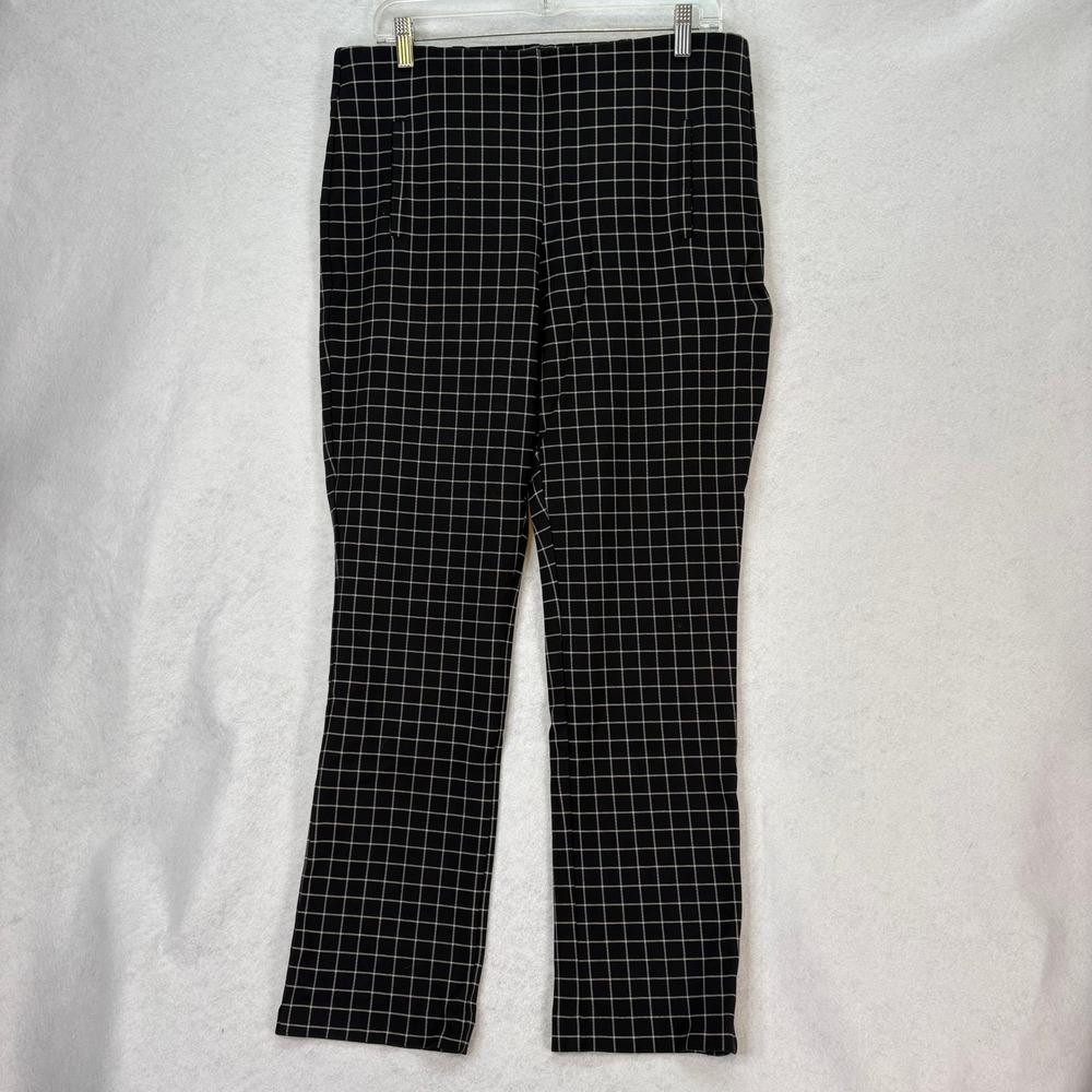 Chicos Women's Sz 2 (12) Black Windowpane Check Pull On Career Dress Pants